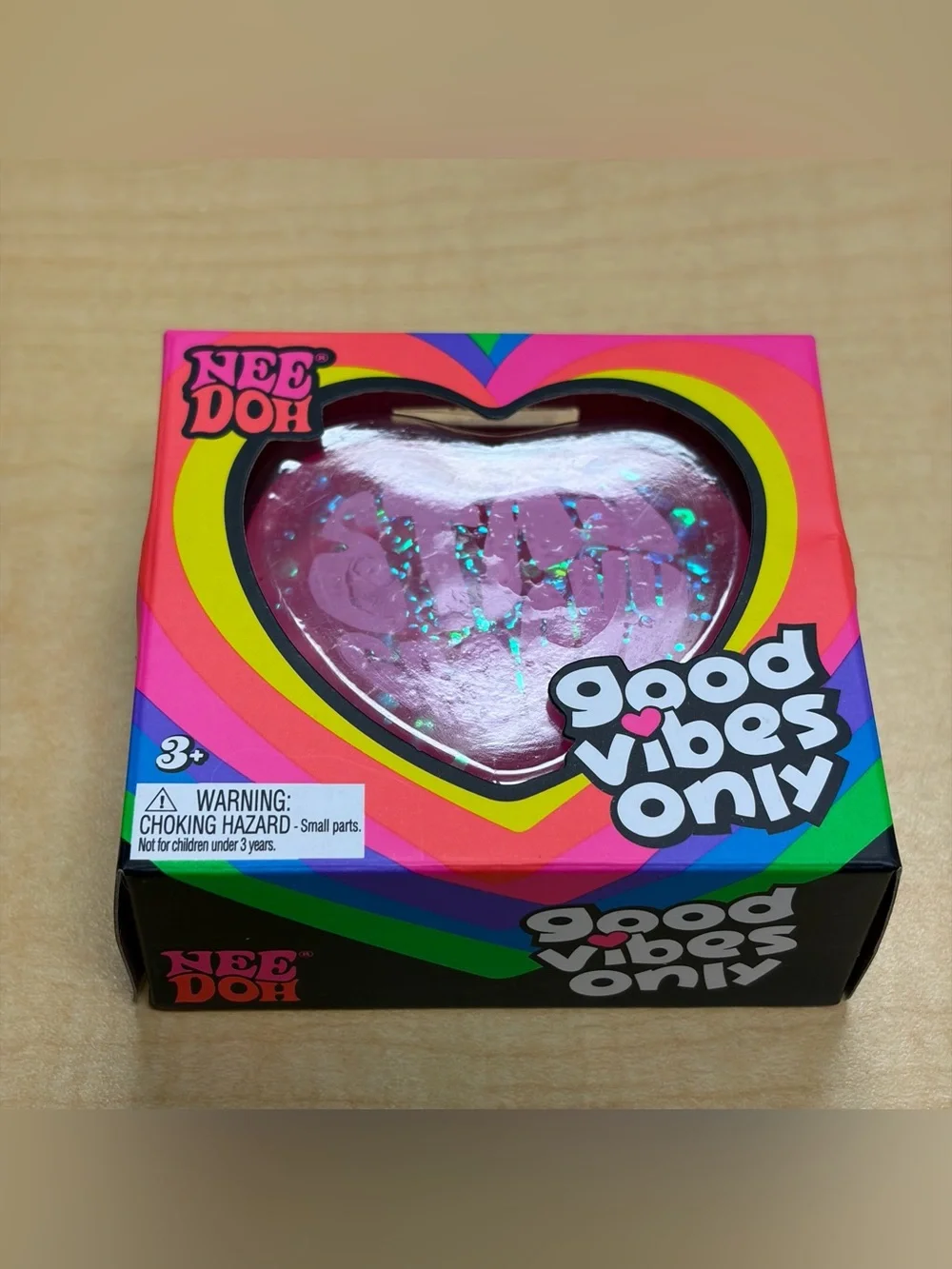 Nee Doh Good Vibes Only Pink Glitter Heart 